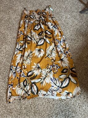 Mustard Floral Smocked Maxi Dress with Tropical Print